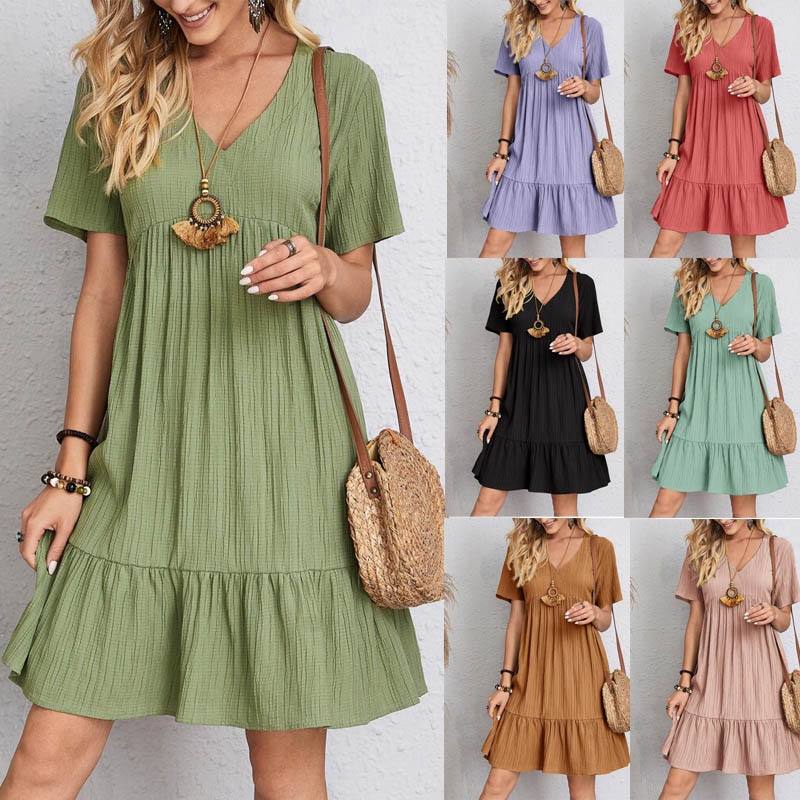 Women Loose Vintage Fashion Ruffles Befree Dress Large Big Lace Sexy Summer Boho Casual Party Elegant Dresses
